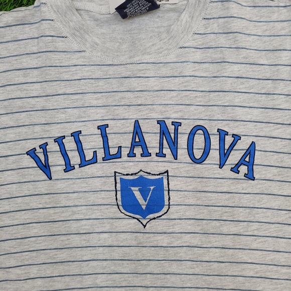 Vintage 90s Villanova Stripes Shirt S/M 19x26 Gray - Picture 9 of 13
